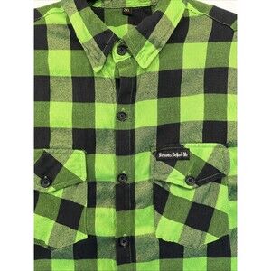 Demons Behind Me Shirt Mens 2XL Button-Up Long Sleeve Flannel Neon Green/Black